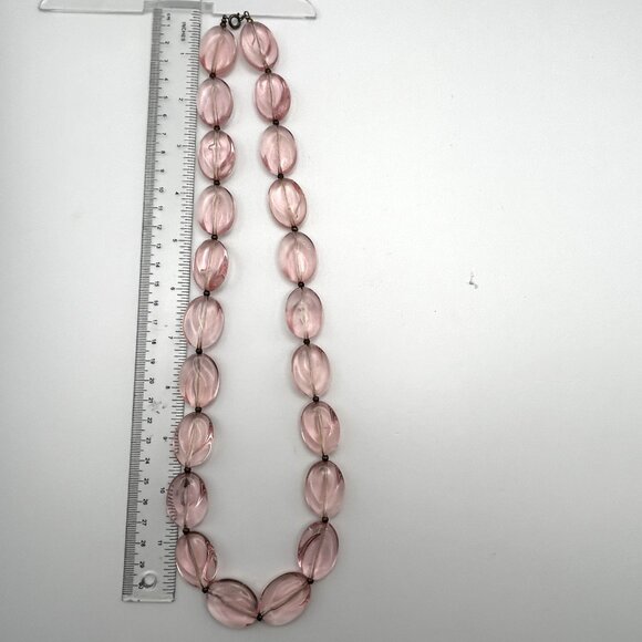 Vintage Pink Glass Bead Necklace Oval Molded Translucent Beads 24” Retro - Picture 4 of 11